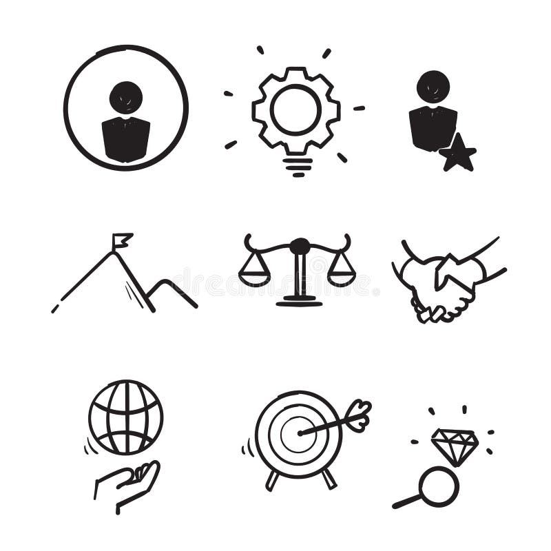 Símbolo De Icono De Doodle Dibujado a Mano Para Los Valores Centrales  Conjunto Fondo Aislado Ilustración del Vector - Ilustración de corporativo,  foco: 200658110