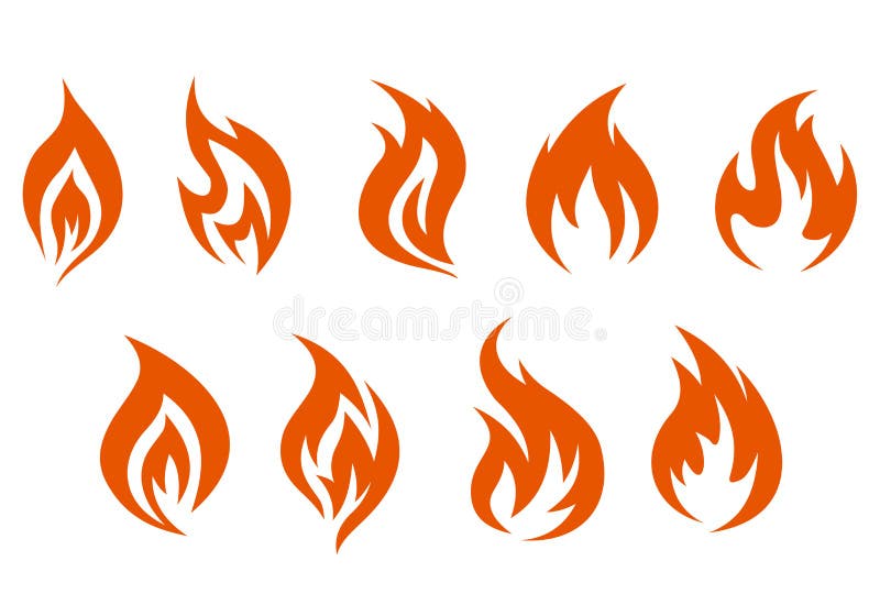 Chamas de fogo dos desenhos animados fogo de fogueira e conjunto de ícones  de vetor de bolas de fogo em chamas chamas vermelhas de fogo de fogueira  firewall ou queima de símbolos