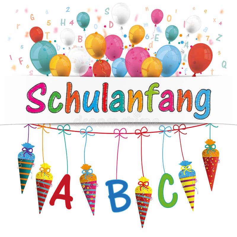 Sussigkeits Kegel Fahne Steigt Buchstaben Schulanfang Im Ballon Auf Vektor Abbildung Illustration Von Schulanfang Ballon