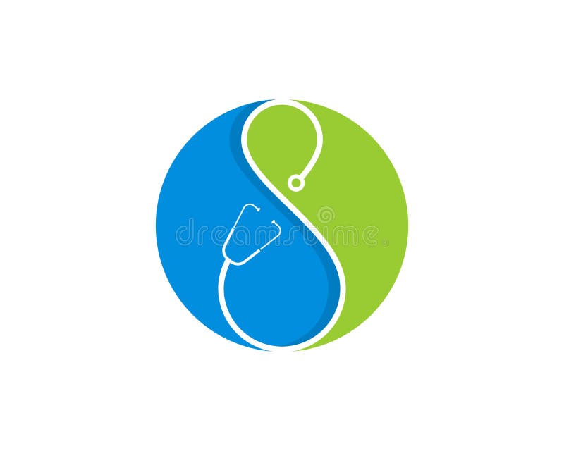 S bokstav stethoscope silhouette i cirkellogotyp stock illustrationer