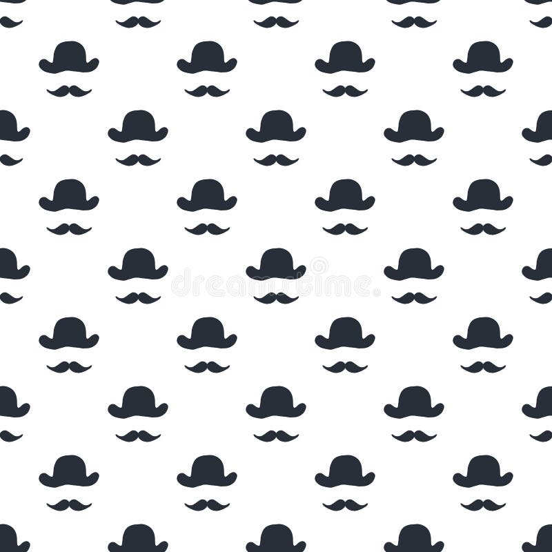 It`s a boy - Unique hand drawn little man seamless pattern with hat and mustache. Vector illustration in scandinavian style.