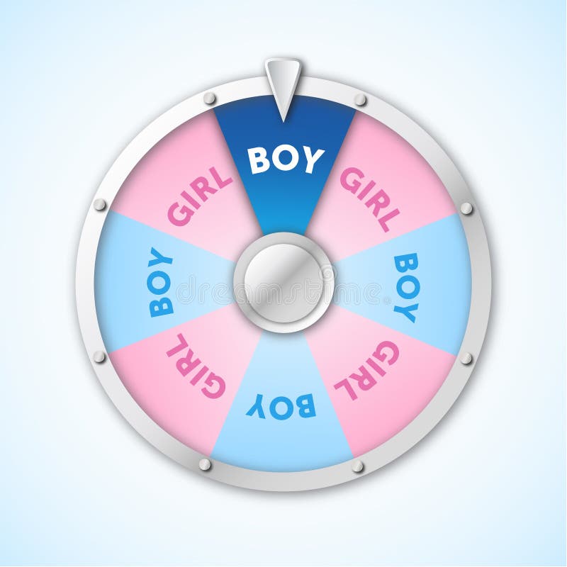Vector illustration of a wheel of fortune with result BOY in silver metal and pink blue color combination. Vector illustration of a wheel of fortune with result BOY in silver metal and pink blue color combination.
