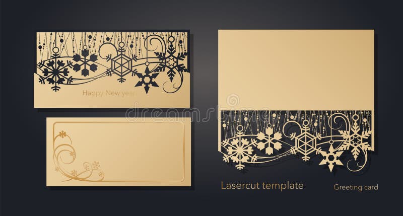 ` S do ano novo e Natal Molde do cartão do laser, convites para eventos do ano novo inverno a céu aberto, teste padrão da neve ilustração royalty free ` S do ano novo e Natal Molde do cartão do laser, convites para eventos do ano novo inverno a céu aberto, teste padrão da neve ilustração royalty free