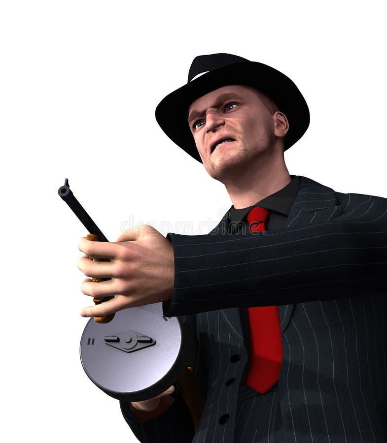 1920s Gangster with Tommy Gun Stock Illustration Illustration of