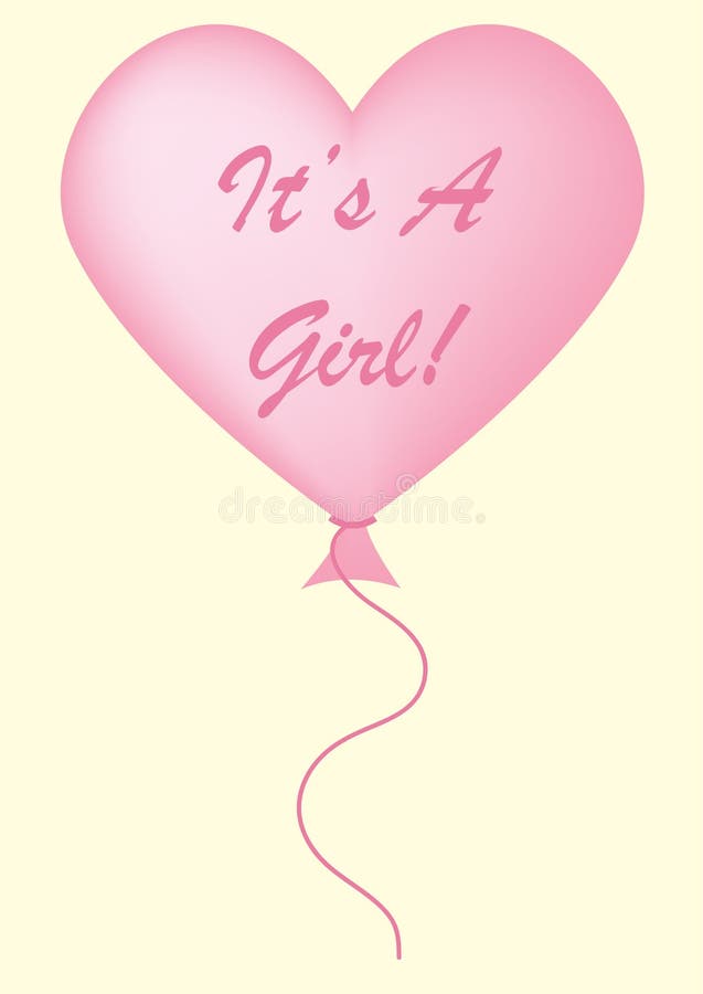 Baby pink It's a girl balloon on a pastel yellow background. Shaped gift illustrations