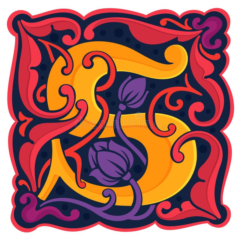 S letter colorful antique gothic initial logo royalty-vrije illustratie