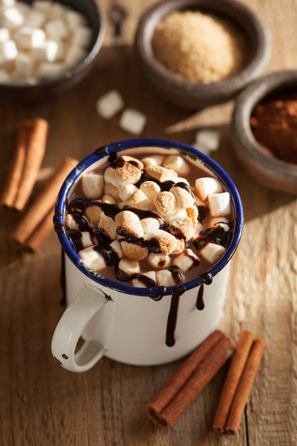 Hot Chocolate Mug with Mini Marshmallow on White Rustic Wooden Stock Image  - Image of beverage, background: 100561211