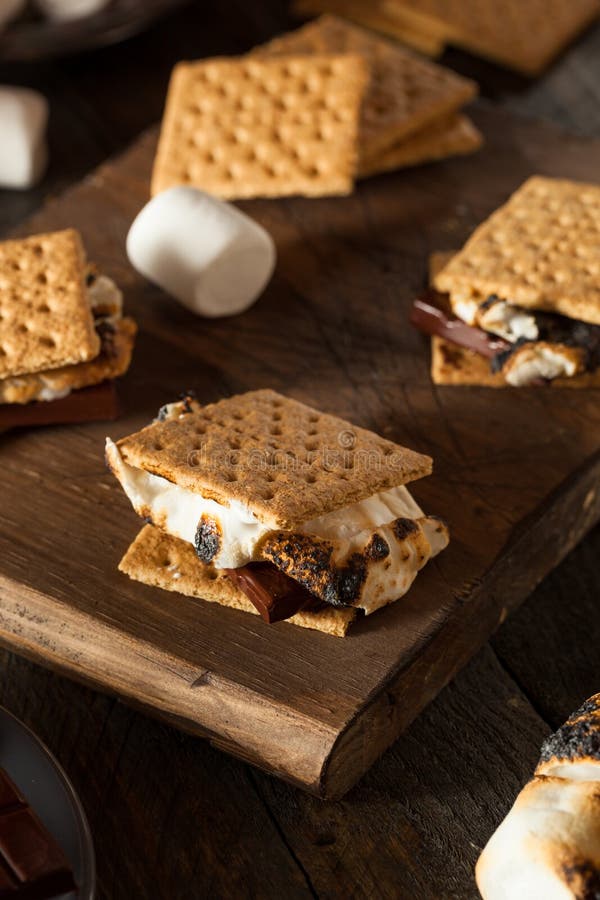 S'mores pegajosos caseiro com chocolate foto de stock royalty free
