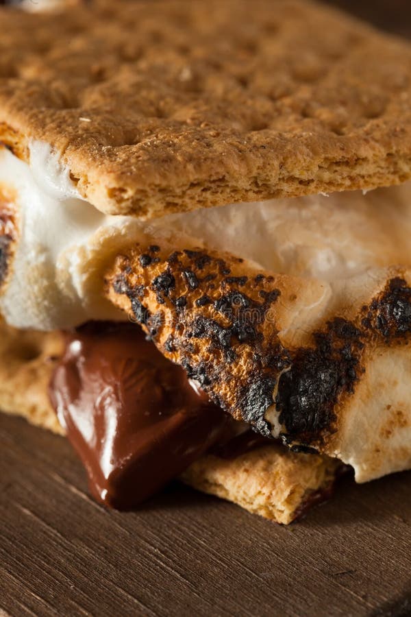 S'mores pegajosos caseiro com chocolate imagens de stock