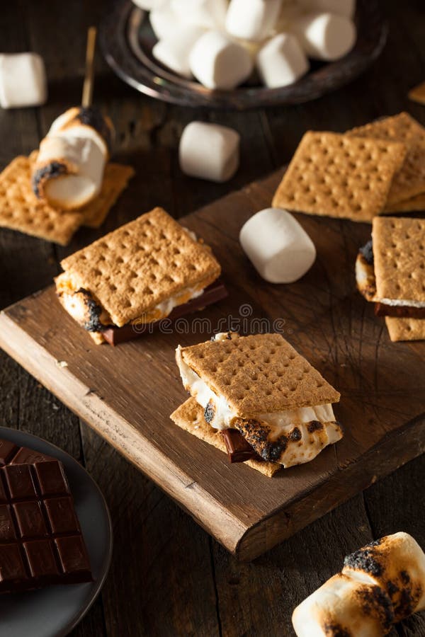 S'mores pegajosos caseiro com chocolate imagem de stock royalty free