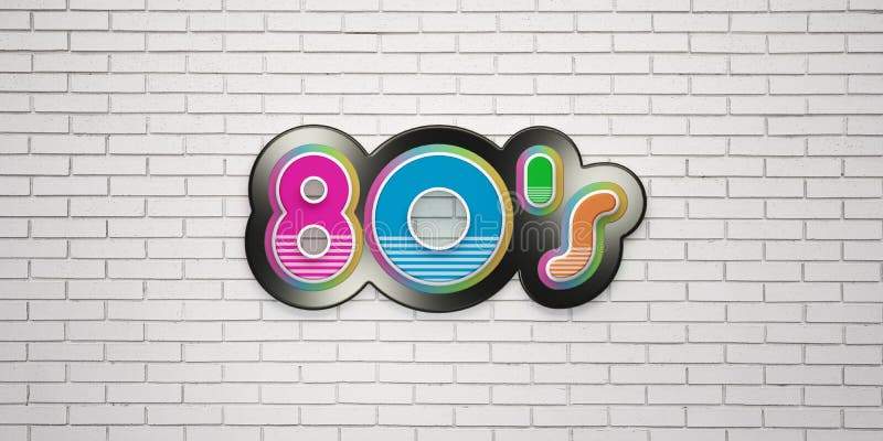 Colorful 80 old school on white brick wall banner. Colorful 80 old school on white brick wall banner