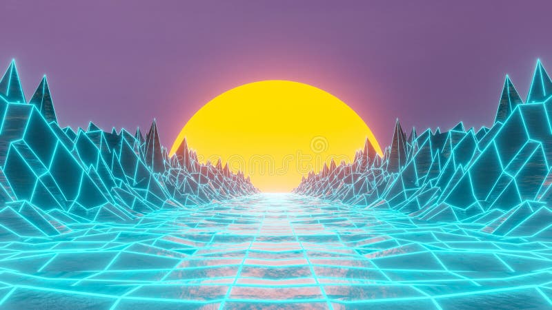 80s Retro Futurism sunset eller sunrise bakgrund , 3d renderingsgrafisk bakgrund royaltyfri illustrationer 80s Retro Futurism sunset eller sunrise bakgrund , 3d renderingsgrafisk bakgrund royaltyfri illustrationer
