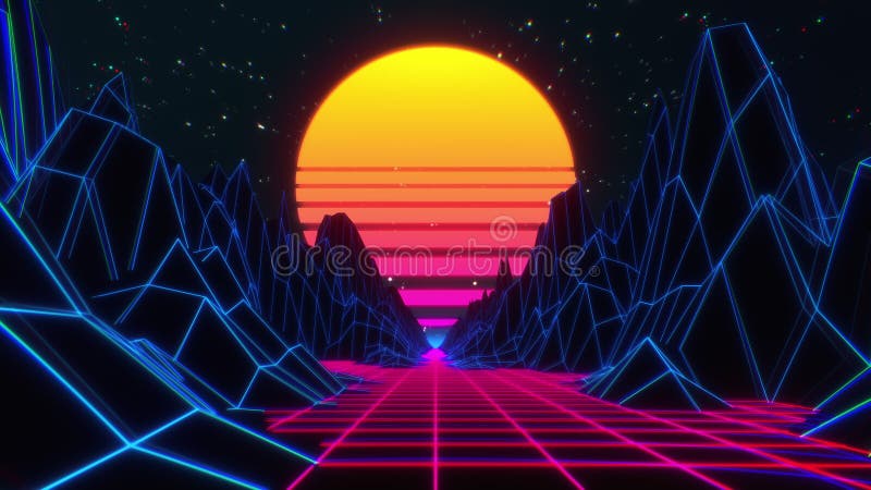 80s Retro Futuristic Sci-fi Background. VJ Videogame Landscape ...