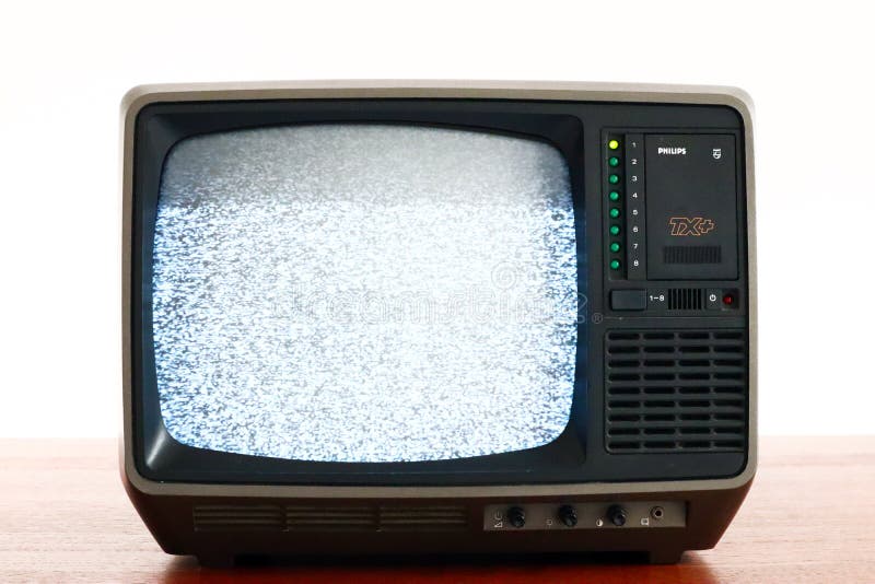 Retro Old Tv With Static Noise Glitch Effect Screen On The Vintage Chair And Plug Plugged Into The Power Line Stock Image Image Of Classic Interference 186902271