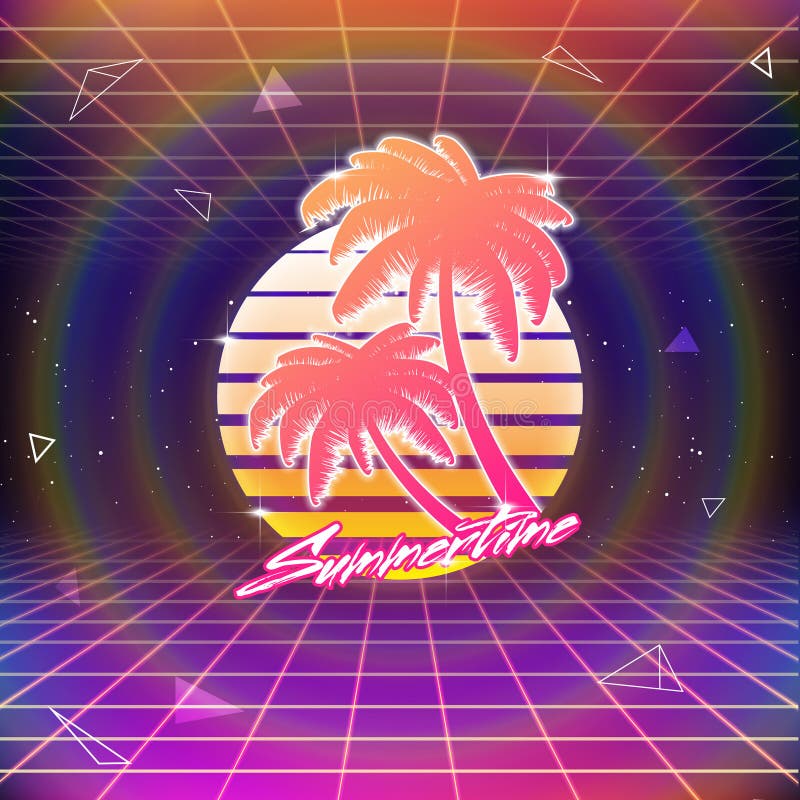 80s Retro Sci-Fi Background with Palms and Sun Stock Vector ...