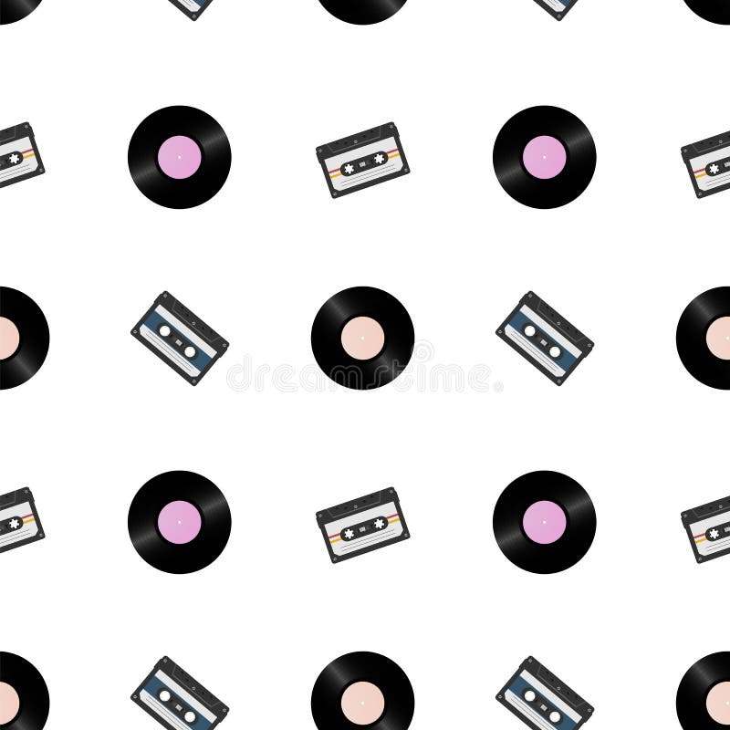 1980s retro seamless pattern. Vintage loopable background with vinyl records and audio tapes royalty free illustration 1980s retro seamless pattern. Vintage loopable background with vinyl records and audio tapes royalty free illustration
