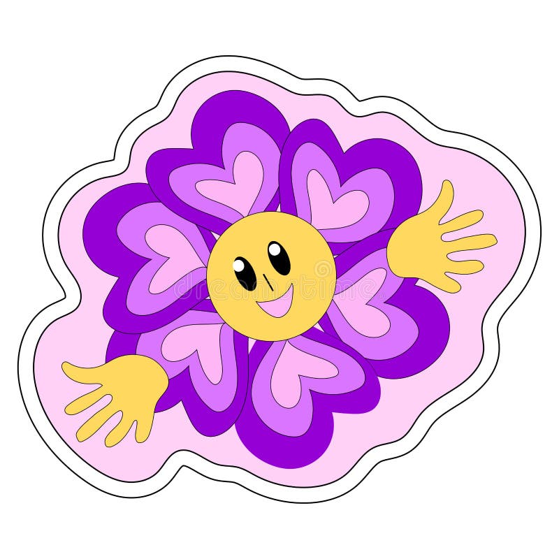 70s Retro Smiling Daisy Flower Sticker. Emoji Stock Vector