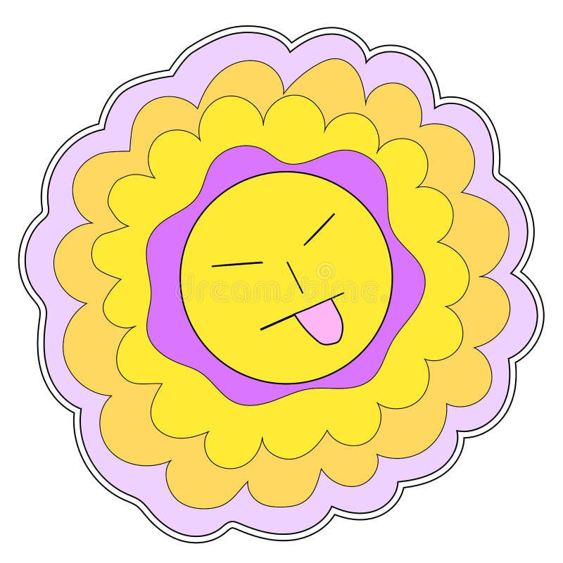 70s Retro Smiling Daisy Flower Sticker. Emoji Stock Vector