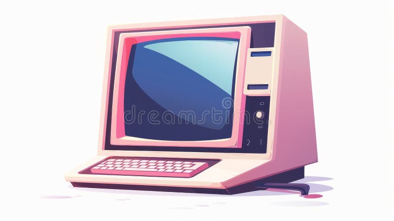 &#x27;80s style retro computer. Old PC monitor. Outdated nostalgic desktop. 1980s device icon, vintage technology of royalty free stock image