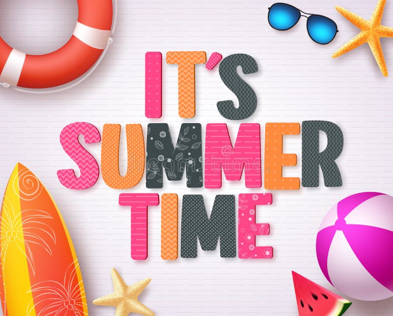 It`s summer time vector background design with colorful summer 3D text stock illustration It`s summer time vector background design with colorful summer 3D text stock illustration