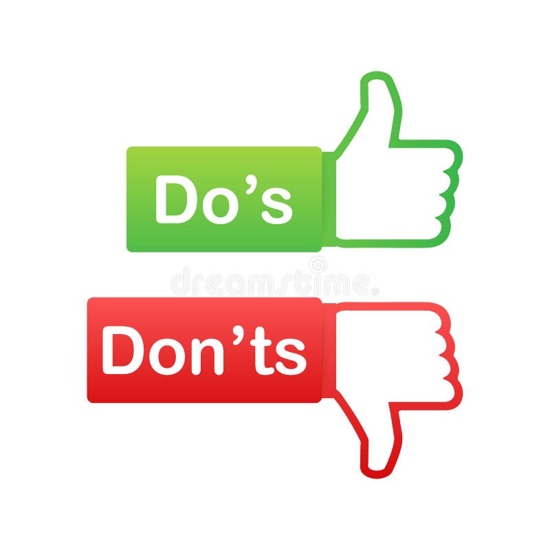 Do`s and Don`ts like thumbs up or down. flat simple thumb up symbol minimal round logotype element set graphic design isolated on white. Vector stock illustration. Do`s and Don`ts like thumbs up or down. flat simple thumb up symbol minimal round logotype element set graphic design isolated on white. Vector stock illustration.