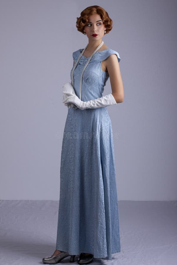 1930`s woman in blue dress