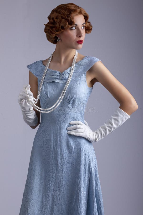 1930`s woman in blue dress