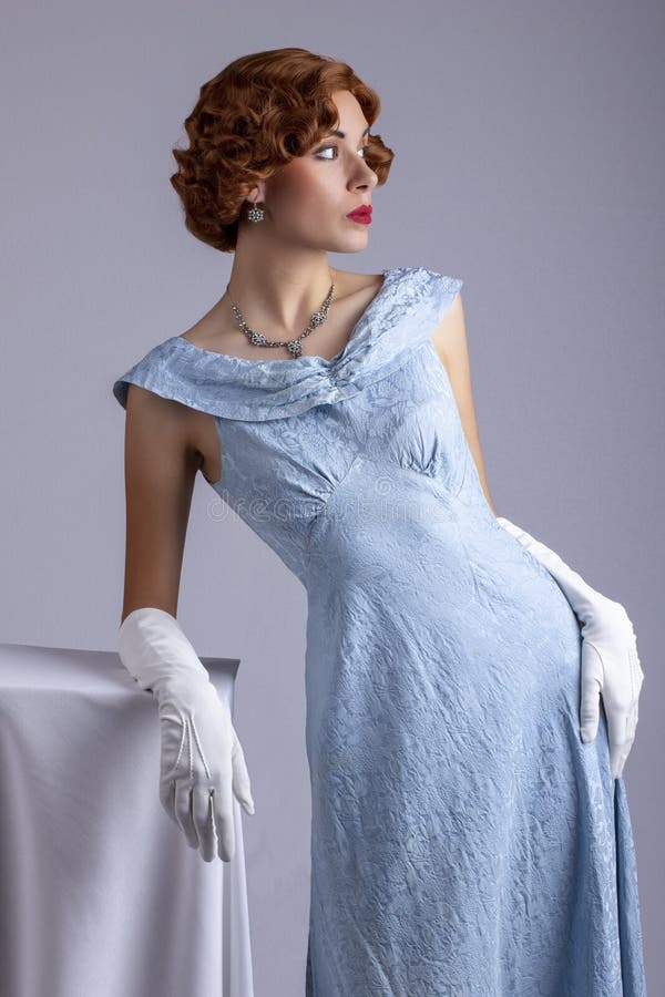 1930`s woman in blue dress