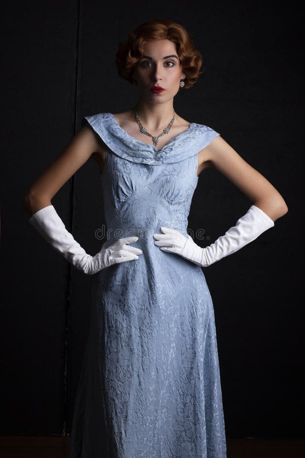 1930`s woman in blue dress