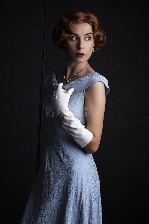 1930`s woman in blue dress