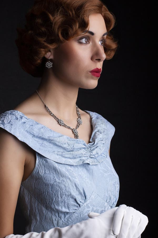 1930`s woman in blue dress