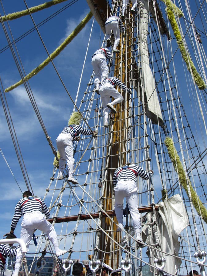 Photo of crew of tall mast ship called the cuauhtemoc in baltimore maryland on 6/13/12 for the bicentennial sailabration event. This ship is the cuauhtemoc from mexico with her crew climbing the rigging. The sailabration is a week long event that celebrations the victory of the war of 1812 in which the united states successfully defended fort mchenry against the british naval forces. Photo of crew of tall mast ship called the cuauhtemoc in baltimore maryland on 6/13/12 for the bicentennial sailabration event. This ship is the cuauhtemoc from mexico with her crew climbing the rigging. The sailabration is a week long event that celebrations the victory of the war of 1812 in which the united states successfully defended fort mchenry against the british naval forces.