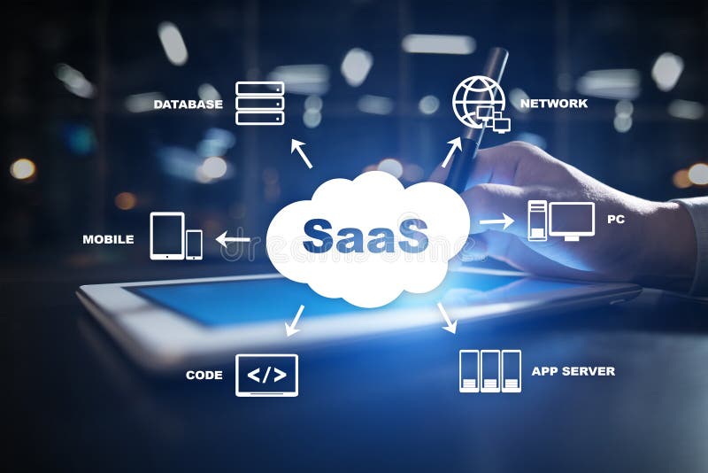 SaaS, Software as a Service. Internet and networking concept. stock illustration