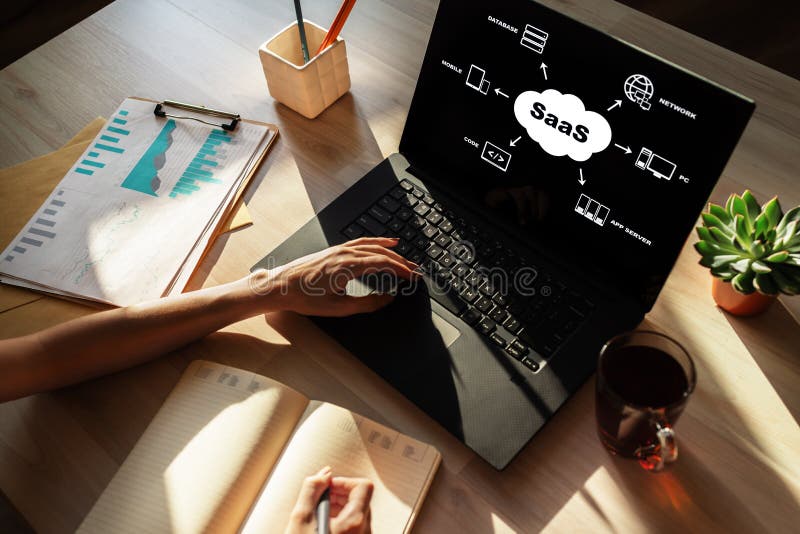 SaaS - software as a service. Internet and technology concept. stock images