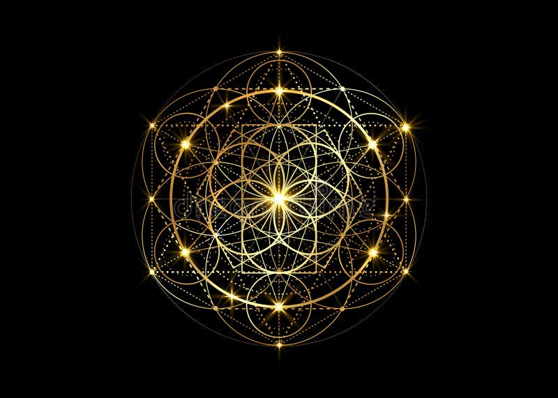 Saatgut Lebensymbol Heiligen Geometrie Geometrische mystische Mandala Alchemie geheimer Blume des Lebens Goldluxusentwurf, Übertr