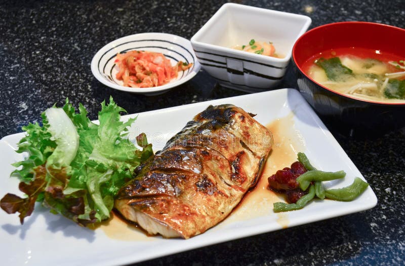 Saba Fish Grilled Set with Rice Stock Photo Image of delicious, diet