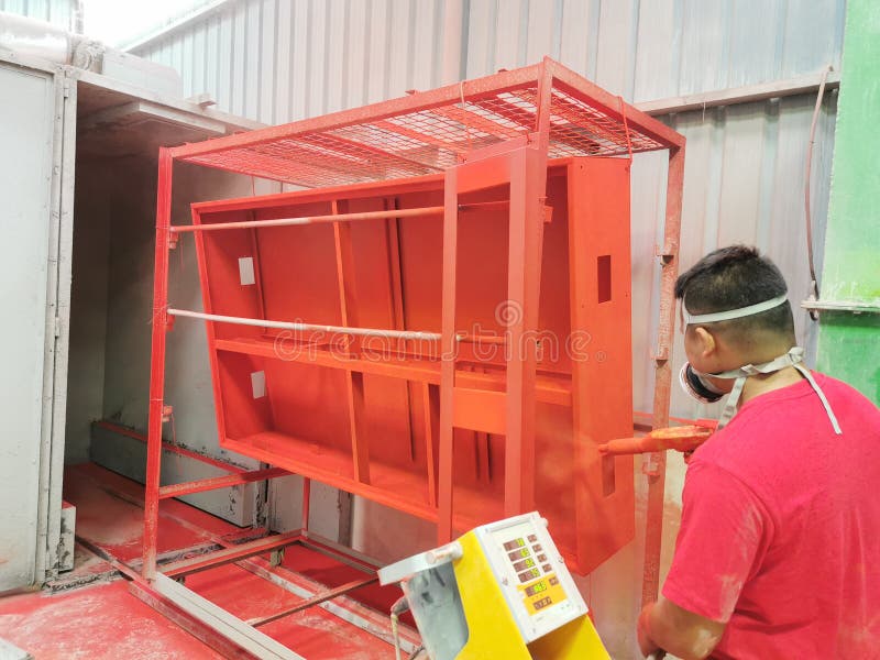 Electro Static Powder Coating Machine in Factory. Editorial Stock Photo