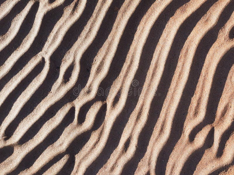 Sabbia strutturata naturale sulle dune di sabbia Spiaggia sabbiosa nella sera, fondo con le linee sulla sabbia fotografia stock libera da diritti Sabbia strutturata naturale sulle dune di sabbia Spiaggia sabbiosa nella sera, fondo con le linee sulla sabbia fotografia stock libera da diritti