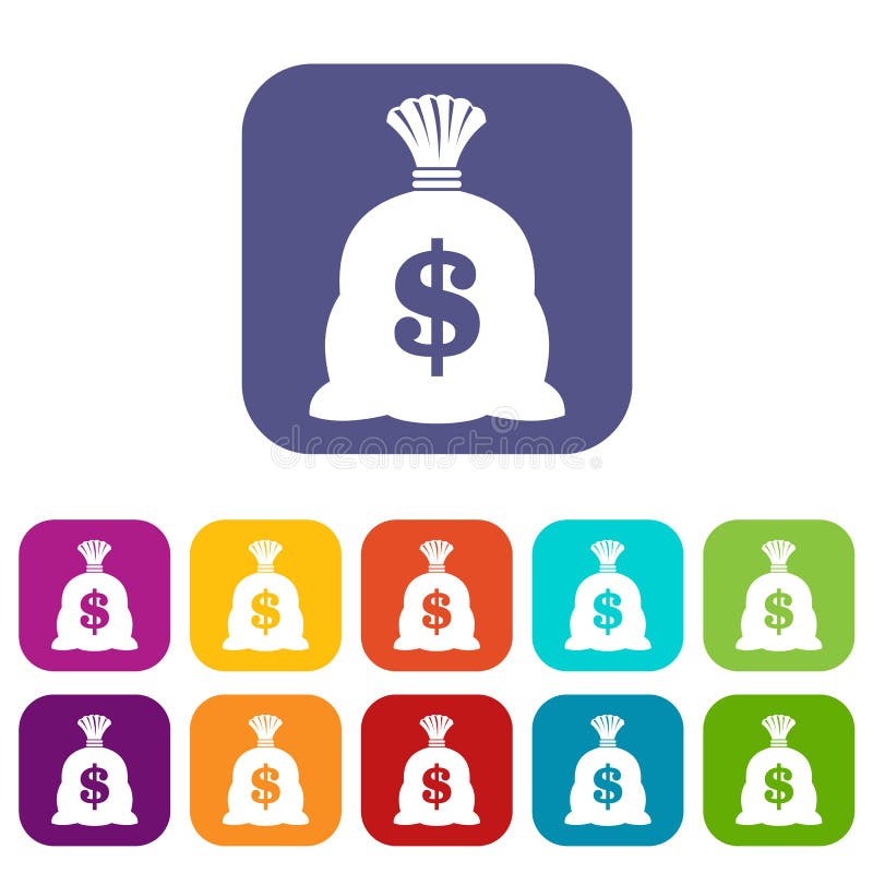 Sac d'argent avec des icônes de symbole dollar des USA réglées illustration libre de droits Sac d'argent avec des icônes de symbole dollar des USA réglées illustration libre de droits