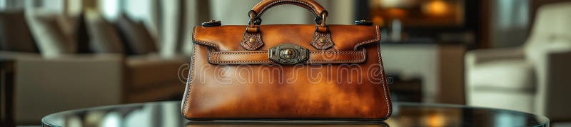 Sac de piele de lux pe o masă într-un interior modern vector illustration