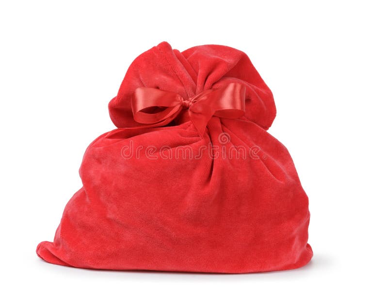 Sac rouge de Santa de tissu de velours photo stock Sac rouge de Santa de tissu de velours photo stock