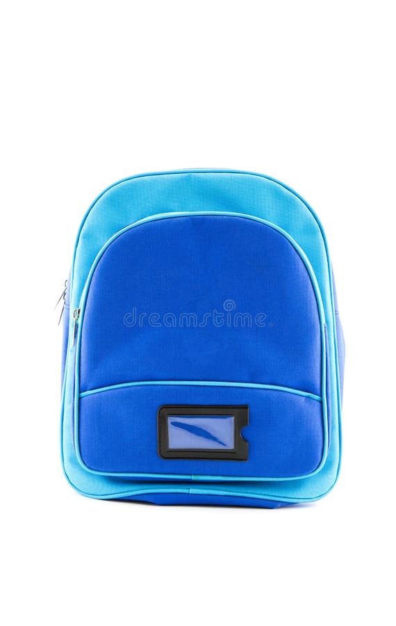 Sac à dos bleu avec des fournitures scolaires d'isolement photo stock Sac à dos bleu avec des fournitures scolaires d'isolement photo stock