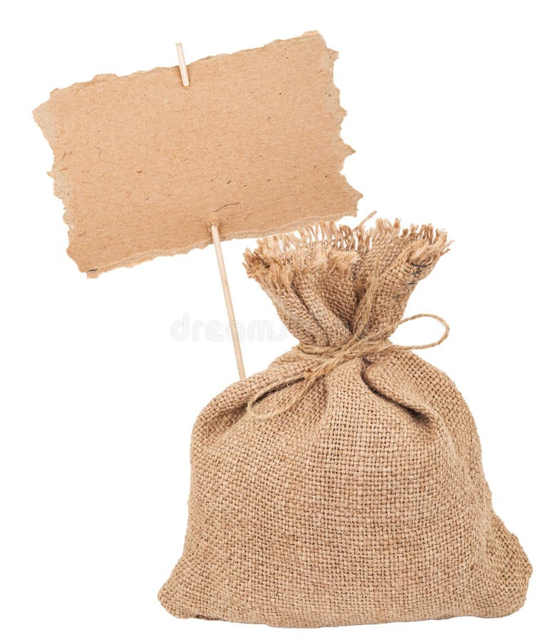 Sac à toile avec le signe de carton photos libres de droits Sac à toile avec le signe de carton photos libres de droits