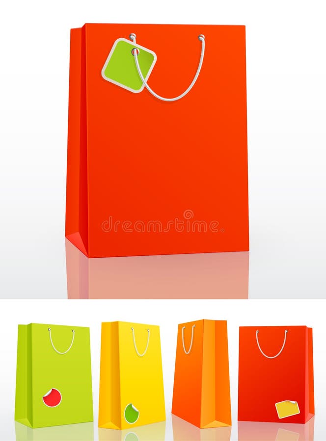 Sacchetto di acquisto variopinto su priorità bassa bianca illustrazione di stock Sacchetto di acquisto variopinto su priorità bassa bianca illustrazione di stock