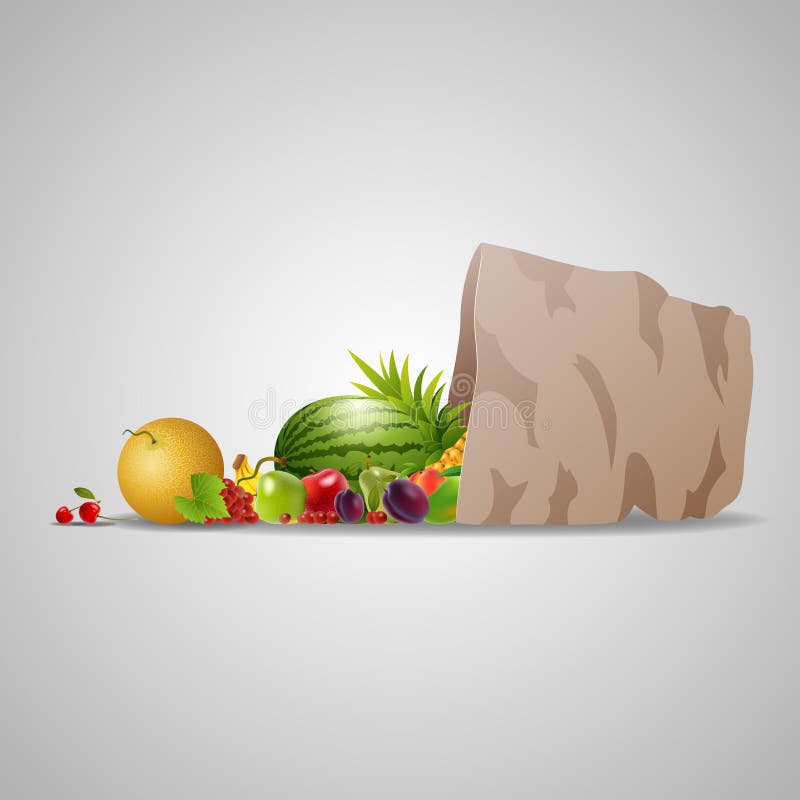 Sacco di carta in pieno della frutta fresca illustrazione vettoriale Sacco di carta in pieno della frutta fresca illustrazione vettoriale