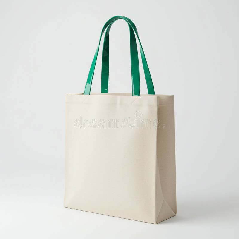 Sacco di tessuto beige con maniglie verdi chiare. La borsa ha una semplice rettangolare illustrazione vettoriale