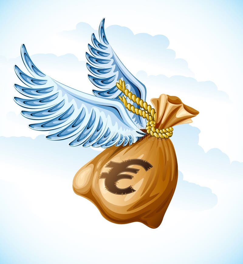 Sacco di volo di euro soldi con le ali