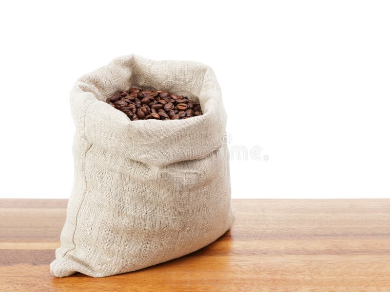 Sack bag full of roated coffee beans