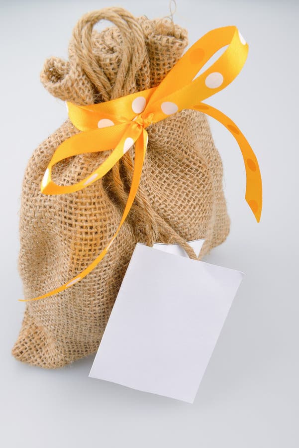 Sack Gift Bag with Ribbon Bow Stock Photo Image of fiber, isolated