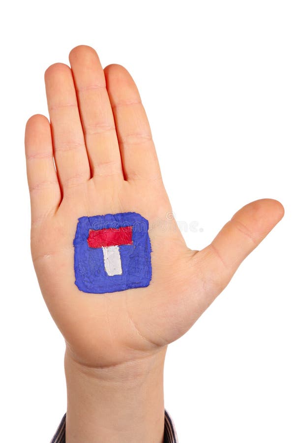 Hand with the drawn road sign Dead end. Isolated on a white. Hand with the drawn road sign Dead end. Isolated on a white